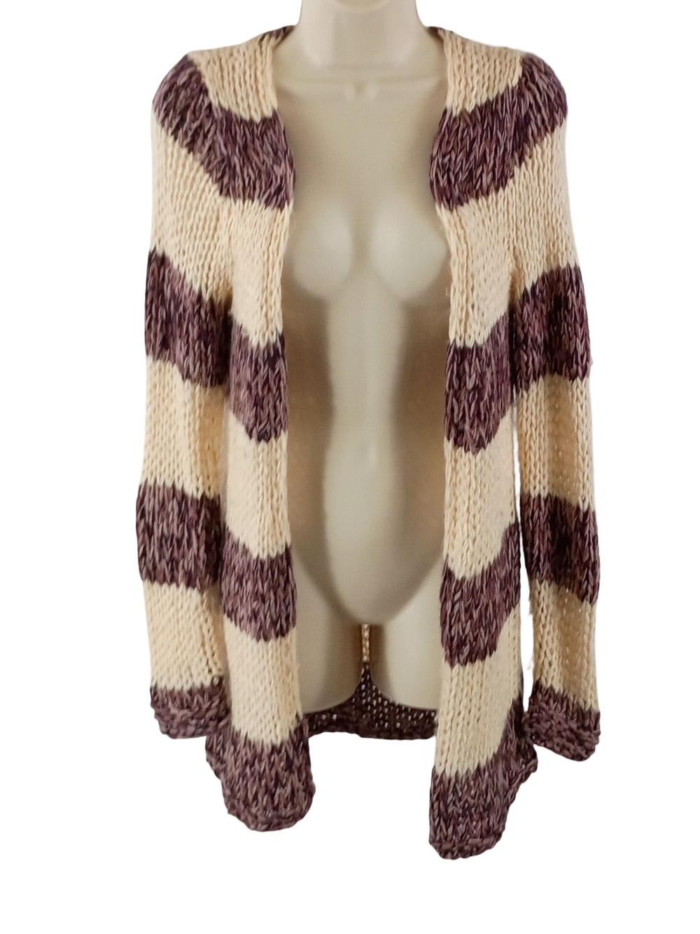 hippie laundry Cream & Brown Striped Open-Front Cardigan